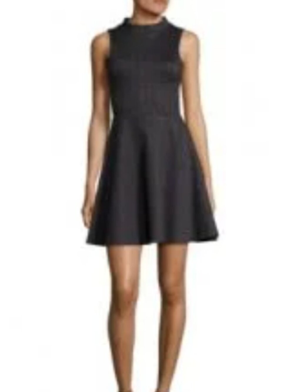 Elegant Black and Gray Plaid Mock Neck Dress